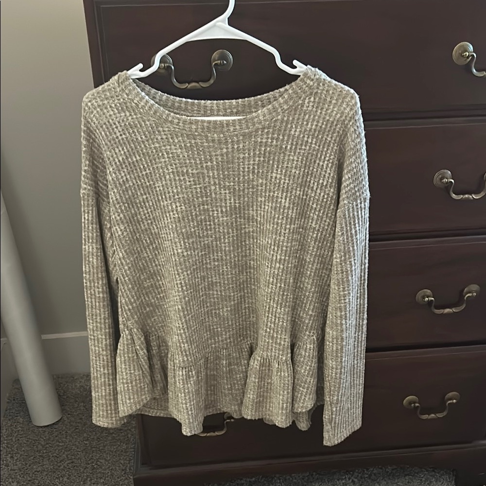 Gray Ribbed Peplum Sweater
